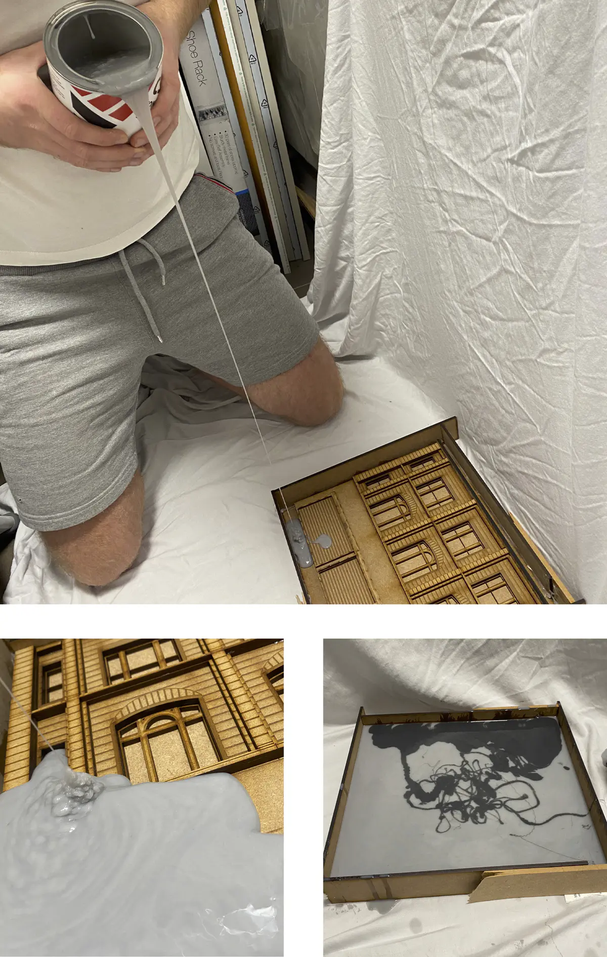 This building has been chosen due to the clear retrofit it has already undergone. The building has two halves, a modern function on street level with roller shutter doors. These doors seem very out of place as they are not shy in hiding their presence. Then the top half is traditional stone and mortar with some elements of detailing around the windows. I wonder what the addition would look like with the zero- carbon material repair pallet. - Ryan Cooksey Building 2 Model 1.png